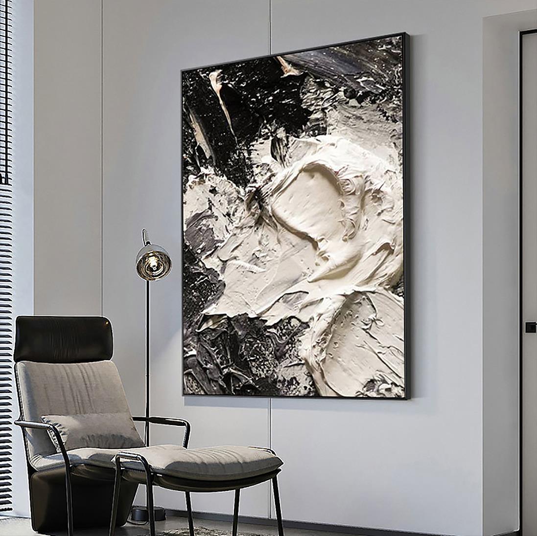 Black and White abstract 09 by Palette Knife wall art minimalism texture Oil Paintings